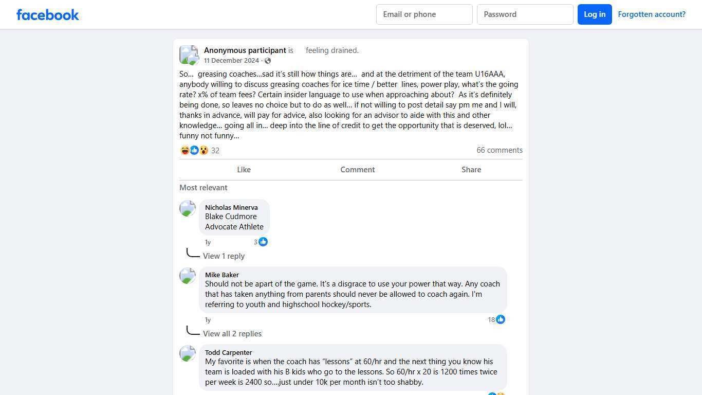 Elite AAA Hockey and Getting to Next Level | So… greasing coaches…sad it’s still how things are… and at the detriment of the team U16AAA, anybody willing to discuss greasing coaches for... | Facebook